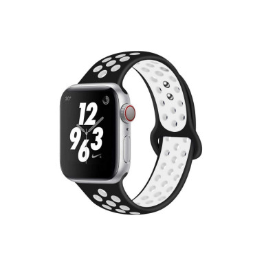 Curea de silicon perforata ceas Apple Watch 5 4 3 2 1 42/44 mm - negru cu alb foto