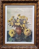 Cumpara ieftin F. Dezideriu-Gutui şi vas de lut cu crizanteme, acuarelă, Flori, Acuarela, Realism