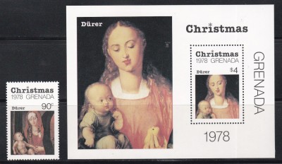 Grenada 1978 - Crăciun - Tablouri de D&amp;uuml;rer, Timbru + Colita, MNH foto