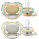 Set 2 suzete Philips Avent Ultra Air SCF085/15, ortodontice, 0-6 luni, Maro/Gri