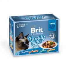 Brit Premium Multipack Family Plate, 4 arome, pachet mixt, plic hrană umedă pisici, (în sos), 12 x 85g