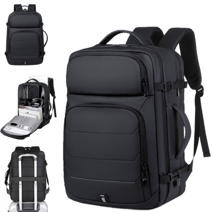 Rucsac multifunctional Versatyx&reg;, Capacitate 35-55L, Extensibil, Ideal pentru calatorii, Buzunar separat laptop, Maner lateral si suport troler, Imper