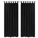 Cumpara ieftin Draperii micro-satin cu bride, 140 x 175 cm, negru, 2 buc., vidaXL
