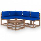 VidaXL Set mobilier de grădină cu perne albastre, 5 piese