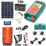 Kit pachet gard electric 2 Joule 12 220V panou solar baterie 7ah 250m (BK92717-250-03-7ah), Breckner Germany