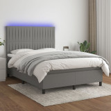 vidaXL Pat cu arcuri, saltea și LED, gri &icirc;nchis, 140x200 cm, textil