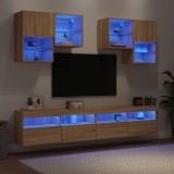 Cumpara ieftin Comode TV de perete cu lumini LED, 6 piese, stejar sonoma