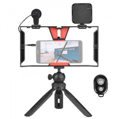 Kit vlogging profesional,trepied,suport telefon,microfon,mini panou LED + telecomanda Bluetooth - Andoer foto