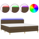 Cumpara ieftin Pat cu arcuri, saltea si LED, maro inchis, 200x200 cm, textil