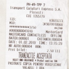 bnk div TCE Ploiesti - bilet de calatorie - 2.5 lei - plata prin card - uzat