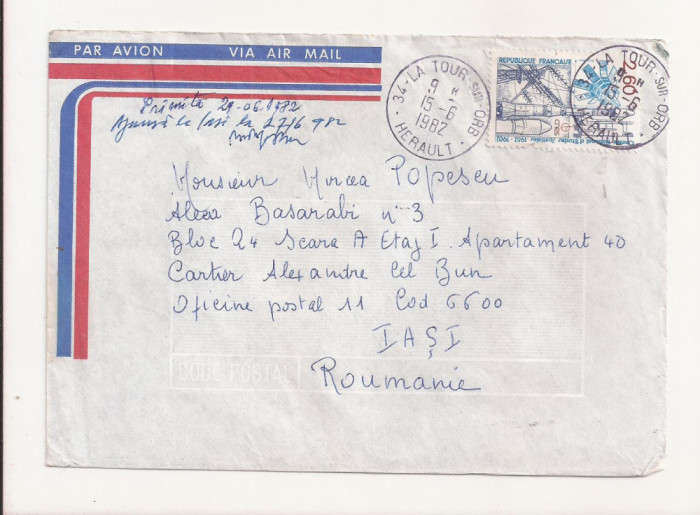 FD17 - Plic Circulat international Franta - Romania , 1982