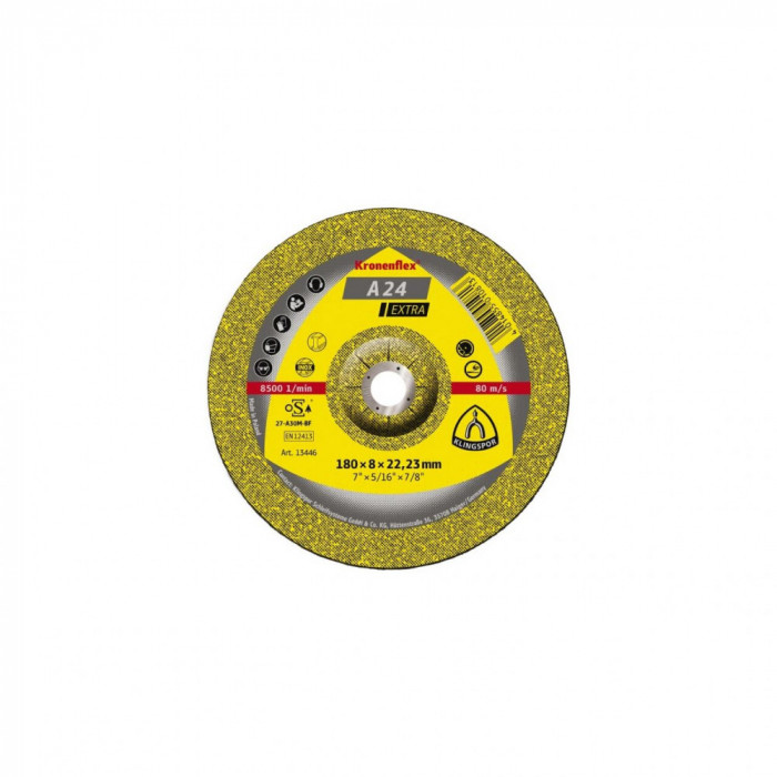 A 24 EX disc polizare, 180 x 8 x 22,23 mm cu centru depresat, Klingspor 13446