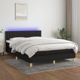 VidaXL Pat cu arcuri, saltea și LED, negru, 140x190 cm, textil