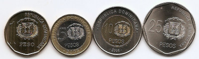 Republica Dominicana Set 4 - 1, 5, 10, 25 Pesos 2008 - V17, UNC !!! foto