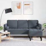 Gossi sofa cu 3 locuri cu sezlong in forma de l gri inchis 160 cm din catifea