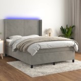 Cumpara ieftin Pat cu arcuri, saltea și LED, gri deschis, 140x200 cm, catifea