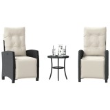 vidaXL Set bistro cu perne, 3 piese, negru, poliratan 365248