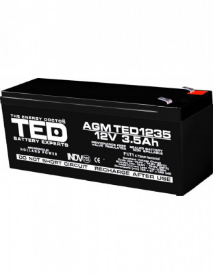 Acumulator AGM VRLA 12V 3,5A dimensiuni 134mm x 67mm x h 60mm F1 TED Battery Expert Holland TED003133 (10) SafetyGuard Surveillance foto