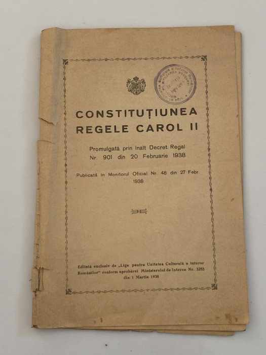CONSTITUTIUNEA (constitutie veche) REGELE CAROL II decret regal din1938