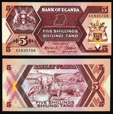 UGANDA █ bancnota █ 5 Shillings █ 1987 █ P-27 █ UNC █ necirculata foto
