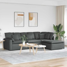 vidaXL Canapea modulară cu taburet și perne material textil gri &icirc;nchis