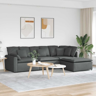 vidaXL Canapea modulară cu taburet și perne material textil gri &amp;icirc;nchis foto