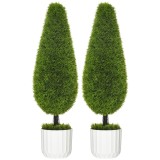 Set 2 Plante Artificiale cu Ghiveci de &Oslash;12x16 cm, Muschi si Ciment, Plante Artificiale de 90cm din PE si Plastic, Verde-Alb HOMCOM | Aosom Romania
