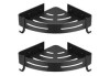 Set 2 rafturi de baie pe colț, aluminiu, negru, 28.5x21x3.5 cm, Oem