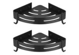 Set 2 rafturi de baie pe colț, aluminiu, negru, 28.5x21x3.5 cm, Oem
