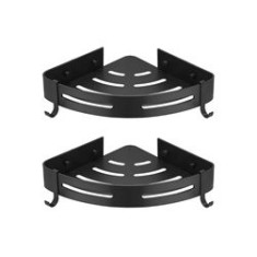 Set 2 rafturi de baie pe colț, aluminiu, negru, 28.5x21x3.5 cm