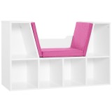 HOMCOM Bibliotecă Banc 2 &icirc;n 1 Design Contemporan 6 casete 3 Perne incluse 102L x 30l x 61H cm Alb Roz | Aosom Romania