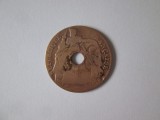 Indochina Franceza 1 Cent 1922 an rar in stare slaba, Asia, Bronz