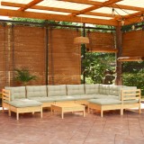 Gossi set mobilier gradina cu perne crem, 10 piese, lemn masiv de pin