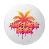 Cumpara ieftin Insigna rotunda Happiness Inside, 58 mm, design tropical roz-portocaliu, ac metalic