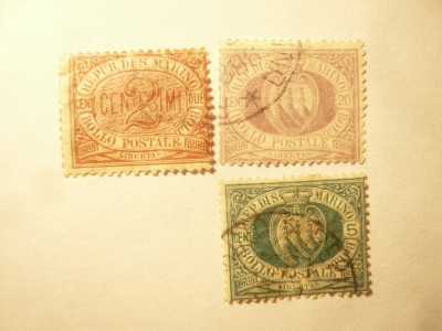 3 Timbre San Marino 1894 : 2 , 5 si 20c stampilate foto