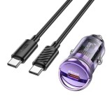 Incarcator Auto Hoco Z53, 1 Port USB C, Putere 30W, Aliaj Aluminiu si Policarbonat Ignifug, 3A, Cablu de 1m