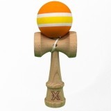 Kendama X Originala, Profesionala, Cyrax, din Lemn cu Bila cu Invelis din Cauciuc, 18 x 6 x 7 cm, Rubber Grip, Portocaliu/Galben/Alb