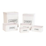 Set de Coșuri DKD Home Decor Alb Bambus 40 x 30 x 46 cm 5 Piese