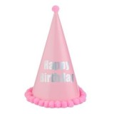 Coif de Petrecere Roz Pastel cu Pompon si Mesaj Irizat, 28 cm, CMCLASS