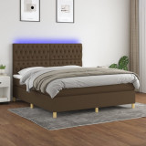 Cumpara ieftin Pat cu arcuri, saltea și LED, maro &icirc;nchis, 180x200 cm, textil