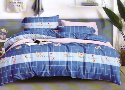 Lenjerie de pat pentru o persoana cu husa elastic pat si fata perna dreptunghiulara, Malina, bumbac mercerizat, multicolor foto