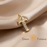 Pandantiv litera T cu zirconia, placaj triplu cu aur 14K