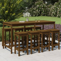 Set mobilier bar de gradina, 9 piese, maro miere lemn masiv pin