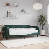 vidaXL Pat de zi cu saltea, verde &icirc;nchis, 100x200 cm, catifea