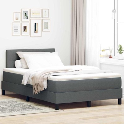 vidaXL Pat boxspring cu saltea Gri &amp;icirc;nchis 120 x 200 cm țesătură 3338679 foto