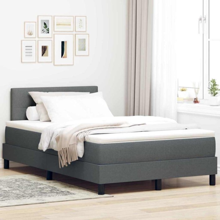vidaXL Pat boxspring cu saltea Gri &icirc;nchis 120 x 200 cm țesătură 3338679