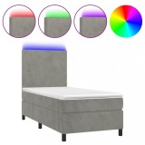 Cumpara ieftin Pat continental cu saltea &amp; LED, gri deschis, 80x200 cm catifea