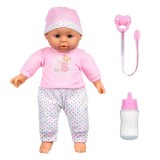 Păpușă Bebe Vorbitor, 38cm, Accesorii Suzeta și Biberon, Roz, Oem