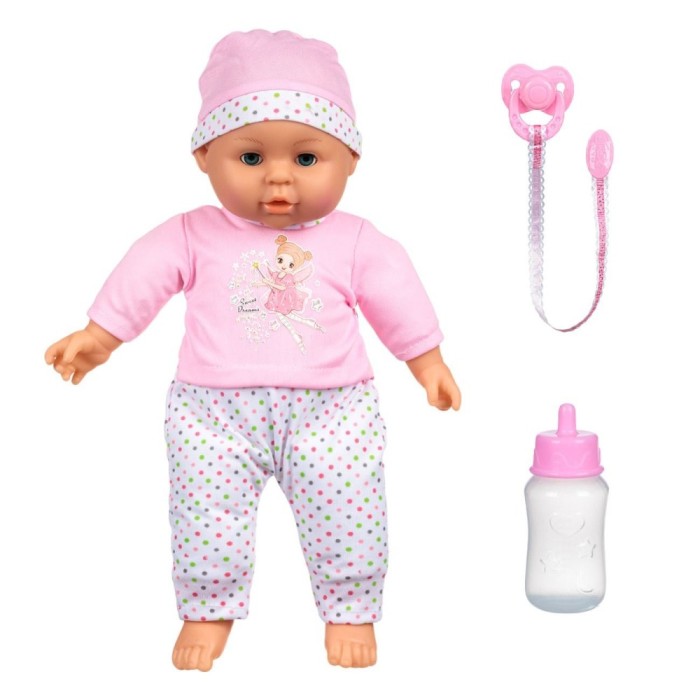 Păpușă Bebe Vorbitor, 38cm, Accesorii Suzeta și Biberon, Roz