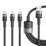 Cablu Incarcare USB-A - Lightning / microUSB / USB-C XO Design NB-Q191 3in1, 66W, 1.2m, Negru